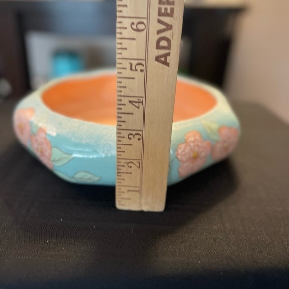 Vintage Ceramic Teal & Peach Floral Artisan Bowl Planter Pot Dish - Picture 5 of 6